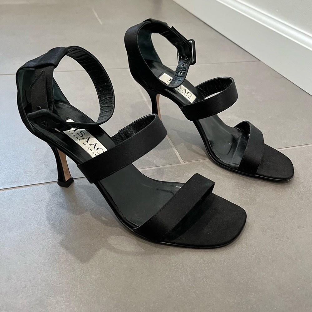 Vintage Isaac Mizrahi Black Satin Strappy Heel Sandal 2000's